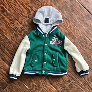Kids Green and Gray Mickey Mouse Varsity Jacket
